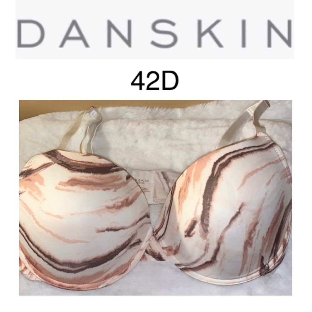 🎄🧑‍🎄 DANSKIN Chocolate Brown White Marble Tagless Full Figure Padded Bra NWT 42D